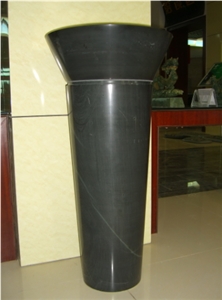 Black Marble Pedestal Basin HF001I, Ink Jade Black Marble Pedestal Basin
