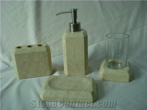 DL Stone Bathroom Accessories, Sunny Beige Marble Bath Accessories