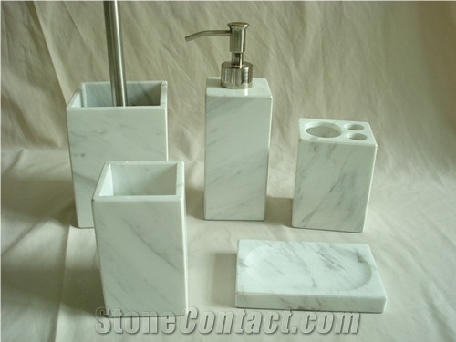 DL Stone Bathroom Accessories, Volakas White Marble Bath Accessories