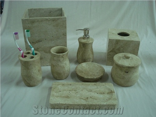 DL Stone Bathroom Accessories, Beige Travertine Bath Accessories