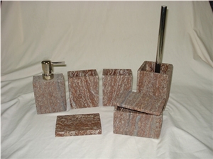 DL Stone Bathroom Accessories, Bark Ish Red Marble Bath Accessories