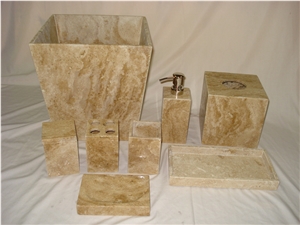 DL Travertine Stone Bathroom Accessories, Noce Beige Travertine Bath Accessories
