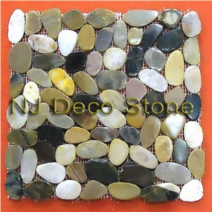 Multicolor Polished Sliced Pebble Tile, Pebble Marble Mosaic