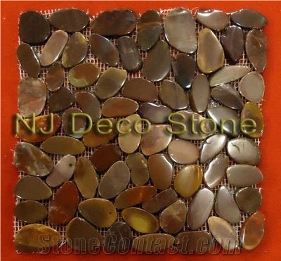 Red Sliced Pebble Tile High Polished, Pebble Red Marble Mosaic