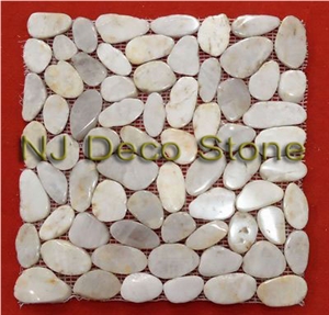 White Sliced Stone Mosaic AA Grade, Pebble White Marble Mosaic