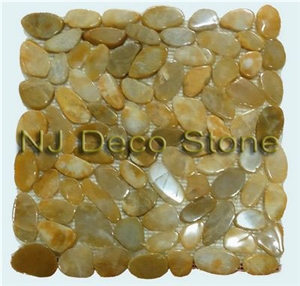 Yellow Pebble Stone Mosaic AA Grade Sliced, Pebble Yellow Onyx Mosaic