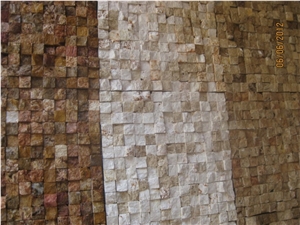 Split Face Travertine Mosaic Wall Tiles, Chocolate Iran Brown Travertine