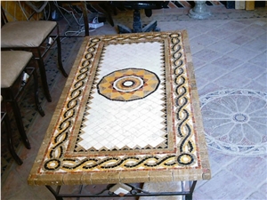 Travertine Mix Mosaic Table Top, Beige Tra Onyx Travertine