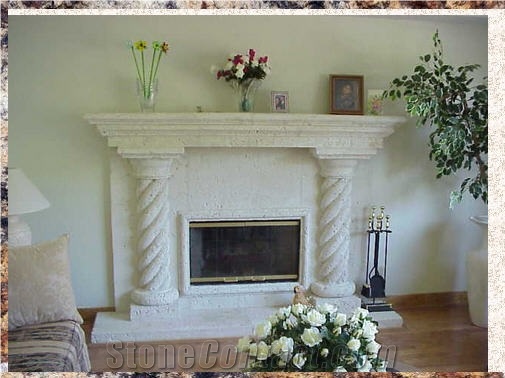 White Coral Stone Fireplaces, White Classic Coral Stone Carved Fireplace Decorating