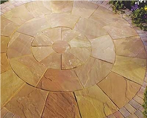 Modak Sandstone Circle Stone, Yellow Sandstone Cobble, Pavers