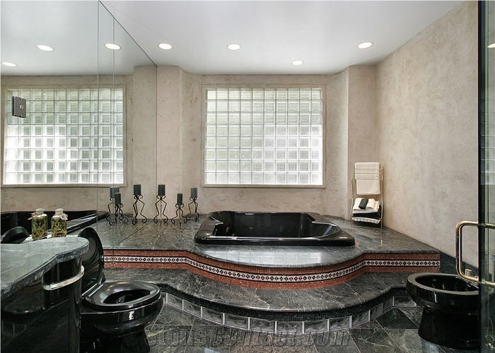 Nero Marquina Marble Bathroom Design, Black Marble