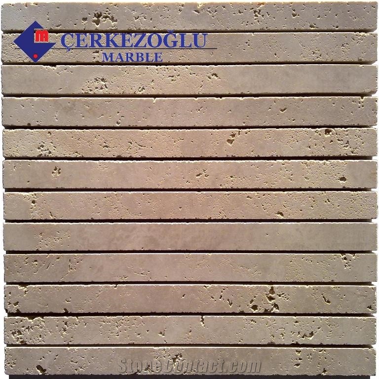 Light Travertine Mosaic Unfilled 2.3x30.5x1, White Travertine