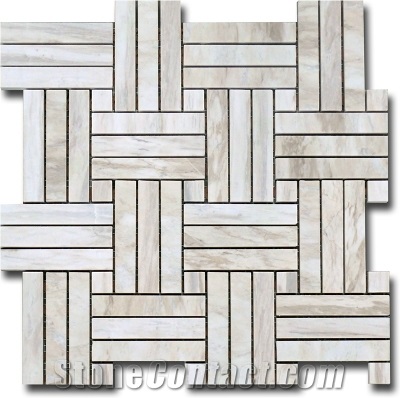 Wooden Vein Marble Mosaic Tile, White Marble