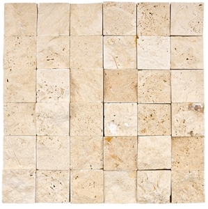 Classic Travertine Split Face Mosaic, Beige Travertine