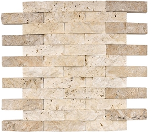 Classic Travertine Split Face Mosaic, Beige Travertine