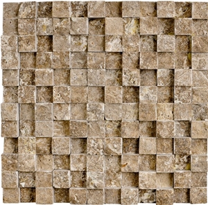 Noche Travertine Split Face Mosaic, Brown Travertine