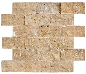 Noche Travertine Split Face Mosaic, Brown Travertine