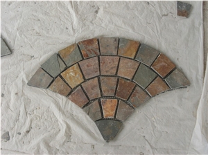 Meshed Paving Stone, Meshed Fan Shaped, Stone Brown Slate Paving Stone