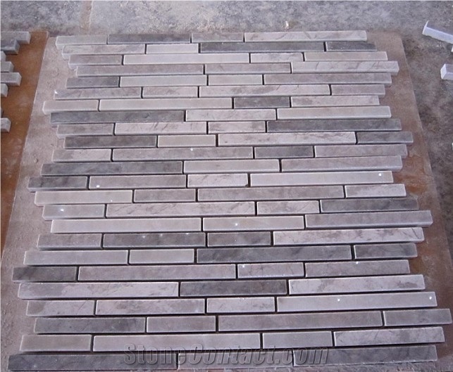 Gray Marble Mosaic Tiles, Grey Marble Mosaic-Square Shape Pattern, Chipped, Laminated, Solit Surface, Linear Strips Mosaic