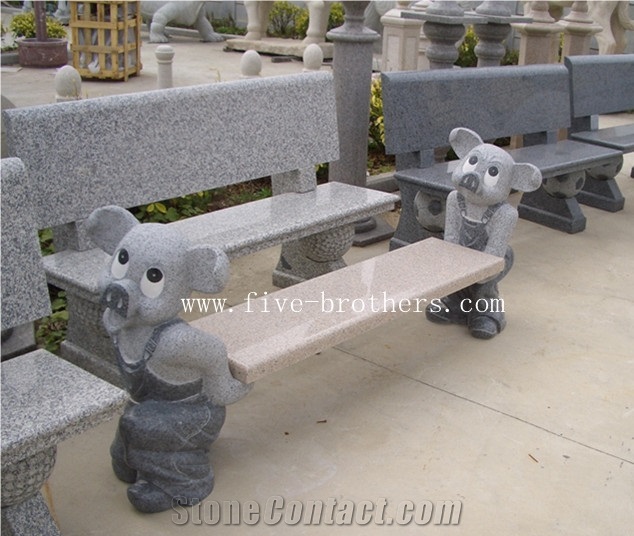 Granite Animal Bench, Grey Granite Bench