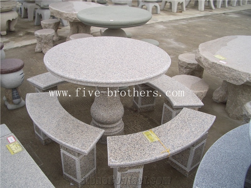 Granite Table&Bench, Grey Granite Bench