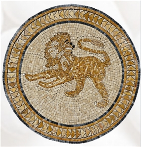 Lion 90x90 cm Travertine Mosaic Medallion