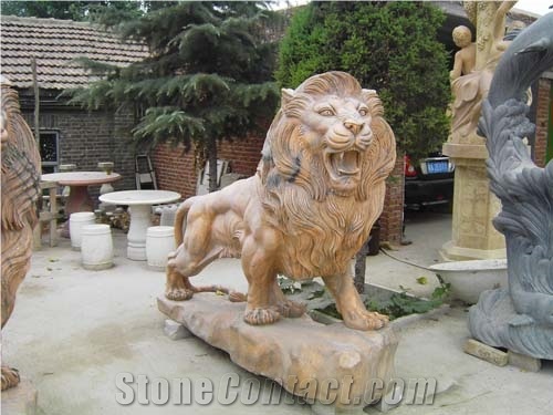 Yellow Marble Stone Lion Sculpture