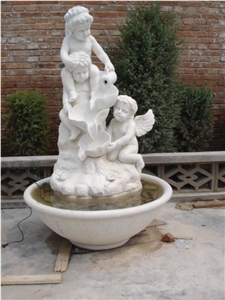 China White Marble Carving Fountain,Human Angel Sculptured Fountain