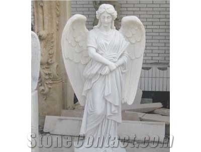 Stone Carving Angel Sculpture, White Marble Angel Sculpture