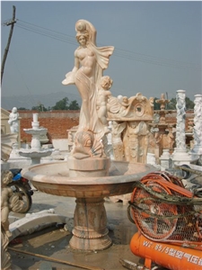 Stone Carving Fountain/ Sculpture Fountain, Yellow Marble Fountain