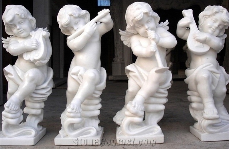 Stone Carving / Human Sculpture, White Marble Angel Baby Sculpture