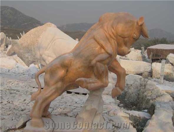 Stone Carving / Sculpture, Wanxia Red Marble Animal Sculpture /Garden Decoration