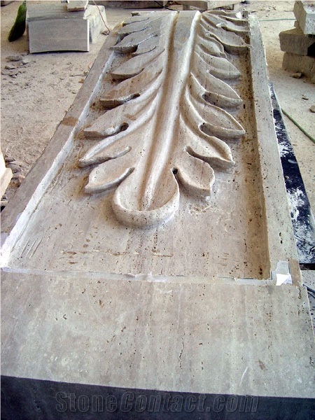 Leaves Hand Carved Fireplace with Travertine Beige