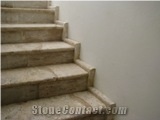 Coral Stone and Travertine Stairs, Palladium Coral White Limestone