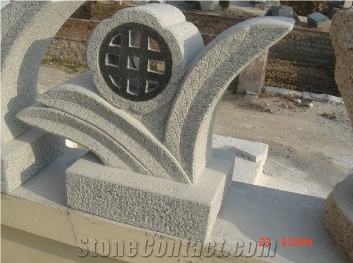 China Grey Granite Carved Lamps, Padang Grey Granite Lamps