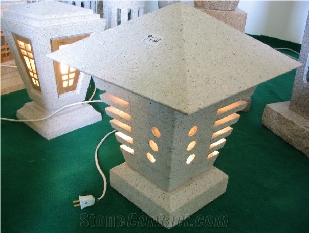 China Grey Granite Carved Lamps, Padang Grey Granite Lamps