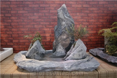 Black River Stone Landscape Penjing, Black Limestone Fountain