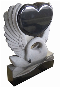 Granite Swan with Heart Tombstone
