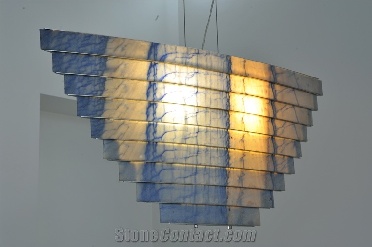 Azul Macauba Quartzite Hanging Lamp, Blue Quartzite Home Decor