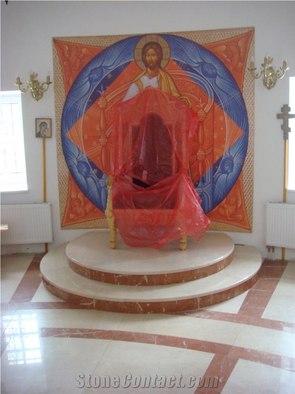 Beige&Red Marble Tiles Church Project, Rosso Verona Red Marble