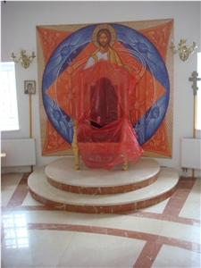 Beige&Red Marble Tiles Church Project, Rosso Verona Red Marble