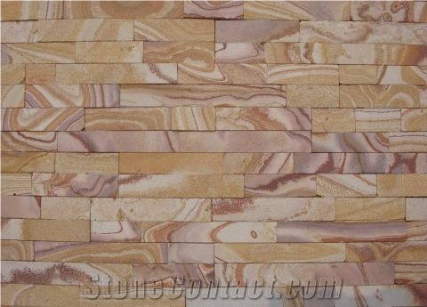 Teakwood Sandstone Wall Panel, Yellow Sandstone Cultured Stone