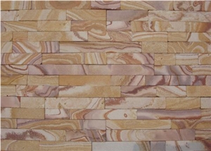 Teakwood Sandstone Wall Panel, Yellow Sandstone Cultured Stone