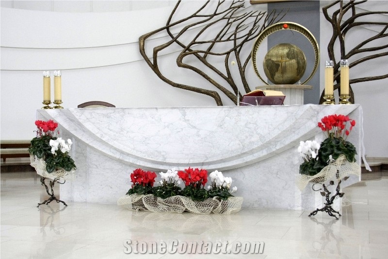 Statuarietto Marble Altar Top, White Marble Kitchen Countertops