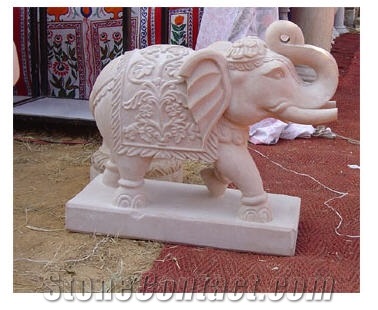 Dholpur White Sandstone Carved Animal Sculpture