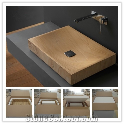 Sinks,Wash Basins, China Wooden Beige Sandstone Wash Basins
