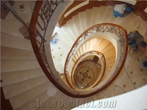Beige Marble Steps Stone Spiral Staircase