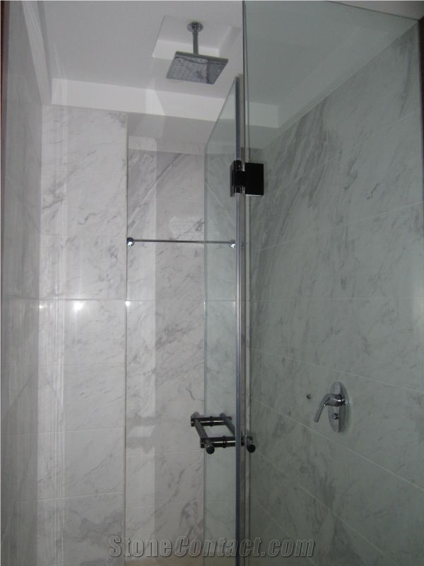 Volakas Tile Used in Xian Five Continents Wanguo H, Volakas White Marble Bath Design
