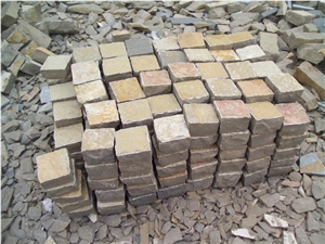 Tandoor Yellow Limestone Cobble Stone, Kota Yellow Limestone Cubes