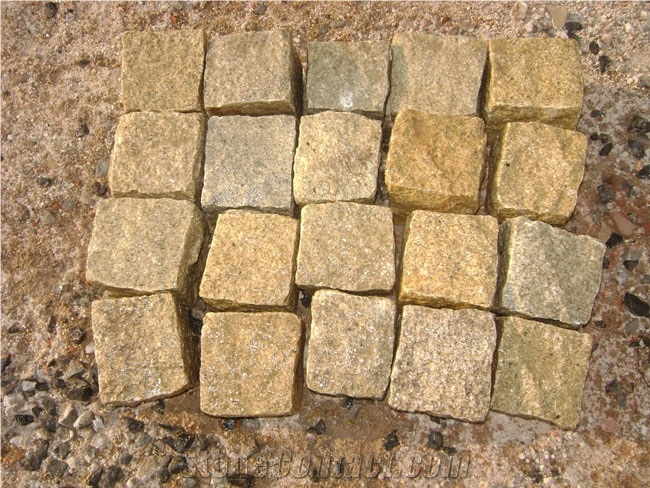 Yellow Granite Cobble Stone, Indian Yellow Granite Cube Stones